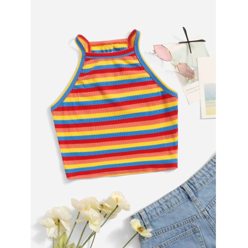 SHEIN Teen Girls Block Striped Halter Top Size 12/13